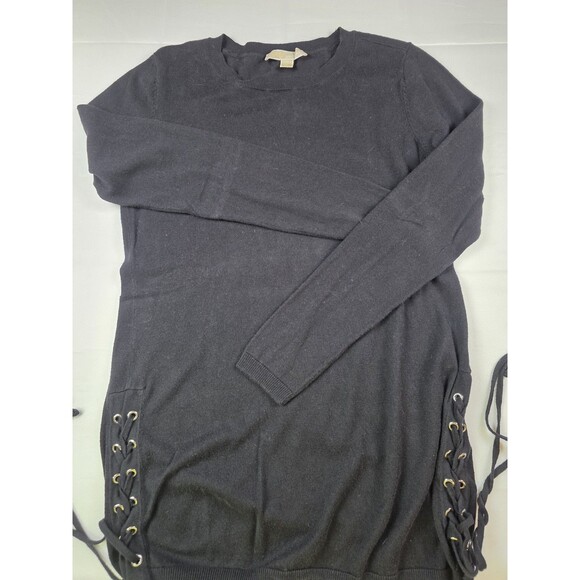 Michael Kors Women Black Medium Long Tunic Sweater With Lace Up Sides - Picture 4 of 9
